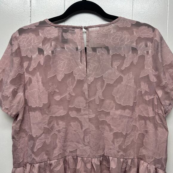 Forever 21 Pink Peplum Hem Short Sleeve Sheer Top Womens Sz Large Fairy Prairie - Picture 6 of 10